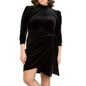 Eloquii Black Velvet Mini Dress Wrap Skirt Long Sleeve Plus Size 24 O2